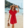 image:imageEkouaer Women Cover Up Casual Swimsuit Coverup Tie Beach Cover Up Dress  V Neck Bathing Suit Cover Up Short Sleeve Drawstring at WaistRed