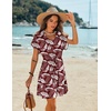 image:imageEkouaer Women Cover Up Casual Swimsuit Coverup Tie Beach Cover Up Dress  V Neck Bathing Suit Cover Up Short Sleeve Drawstring at WaistRed Leaf
