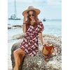 image:imageEkouaer Women Cover Up Casual Swimsuit Coverup Tie Beach Cover Up Dress  V Neck Bathing Suit Cover Up Short Sleeve Drawstring at WaistRed Leaf