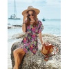 image:imageEkouaer Women Cover Up Casual Swimsuit Coverup Tie Beach Cover Up Dress  V Neck Bathing Suit Cover Up Short Sleeve Drawstring at WaistTropical Leaf