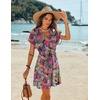 image:imageEkouaer Women Cover Up Casual Swimsuit Coverup Tie Beach Cover Up Dress  V Neck Bathing Suit Cover Up Short Sleeve Drawstring at WaistTropical Leaf