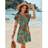 image:imageEkouaer Women Cover Up Casual Swimsuit Coverup Tie Beach Cover Up Dress  V Neck Bathing Suit Cover Up Short Sleeve Drawstring at WaistTropical Print
