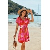 image:imageEkouaer Women Cover Up Casual Swimsuit Coverup Tie Beach Cover Up Dress  V Neck Bathing Suit Cover Up Short Sleeve Drawstring at WaistTropical Sunset Tie Dye
