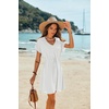 image:imageEkouaer Women Cover Up Casual Swimsuit Coverup Tie Beach Cover Up Dress  V Neck Bathing Suit Cover Up Short Sleeve Drawstring at WaistWhite