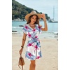 image:imageEkouaer Women Cover Up Casual Swimsuit Coverup Tie Beach Cover Up Dress  V Neck Bathing Suit Cover Up Short Sleeve Drawstring at WaistWhite Red Floral