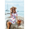 image:imageEkouaer Women Cover Up Casual Swimsuit Coverup Tie Beach Cover Up Dress  V Neck Bathing Suit Cover Up Short Sleeve Drawstring at WaistWhite Red Floral