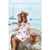 image:imageEkouaer Women Cover Up Casual Swimsuit Coverup Tie Beach Cover Up Dress  V Neck Bathing Suit Cover Up Short Sleeve Drawstring at WaistWhite Small Floral