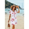 image:imageEkouaer Women Cover Up Casual Swimsuit Coverup Tie Beach Cover Up Dress  V Neck Bathing Suit Cover Up Short Sleeve Drawstring at WaistWhite Small Floral