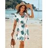 image:imageEkouaer Women Cover Up Casual Swimsuit Coverup Tie Beach Cover Up Dress  V Neck Bathing Suit Cover Up Short Sleeve Drawstring at WaistWhite Tropical Floral