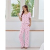 image:imageEkouaer Womens Pajama Sets Viscose from Bamboo Top With Pants Lounge Set  Soft Viscose from Bamboo Short Sleeve with Pants Sets Modal Daily WearMonthers Day GiftCherry and Flowers