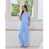image:imageEkouaer Womens Pajama Sets Viscose from Bamboo Top With Pants Lounge Set  Soft Viscose from Bamboo Short Sleeve with Pants Sets Modal Daily WearMonthers Day GiftBlue