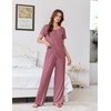 image:imageEkouaer Womens Pajama Sets Viscose from Bamboo Top With Pants Lounge Set  Soft Viscose from Bamboo Short Sleeve with Pants Sets Modal Daily WearMonthers Day GiftDeep Pink
