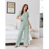 image:imageEkouaer Womens Pajama Sets Viscose from Bamboo Top With Pants Lounge Set  Soft Viscose from Bamboo Short Sleeve with Pants Sets Modal Daily WearMonthers Day GiftLight Green