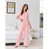 image:imageEkouaer Womens Pajama Sets Viscose from Bamboo Top With Pants Lounge Set  Soft Viscose from Bamboo Short Sleeve with Pants Sets Modal Daily WearMonthers Day GiftLight Pink