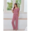image:imageEkouaer Womens Pajama Sets Viscose from Bamboo Top With Pants Lounge Set  Soft Viscose from Bamboo Short Sleeve with Pants Sets Modal Daily WearMonthers Day GiftDeep Pink