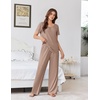 image:imageEkouaer Womens Pajama Sets Viscose from Bamboo Top With Pants Lounge Set  Soft Viscose from Bamboo Short Sleeve with Pants Sets Modal Daily WearMonthers Day GiftKhaki