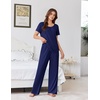 image:imageEkouaer Womens Pajama Sets Viscose from Bamboo Top With Pants Lounge Set  Soft Viscose from Bamboo Short Sleeve with Pants Sets Modal Daily WearMonthers Day GiftNavy Blue