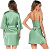 image:imageEkouaer Womens Satin Robe Set Nightgown with Robes Silk Pajama Set 2 Pieces Lingerie Cowl Neck Cami Sleepwear SetsLight Green