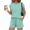 image:imageEkouaer Cotton Two Piece Sets for Women Cap Sleeve Short Set  Soft Casual Summer Fall Crew Neck Matching Sets Travel Vacation Outfits With Pockets for Daily WearIce Green