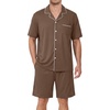 image:imageEkouaer Mens Pajama Set Summer Short Sleeve Button Up Pjs 2 Piece Sleepwear  Soft Lightweight Shirt and Shorts Button Up Adjustable Strap Two Side Pockets Mens Gift for Birthday Daily Wear S3XLBrown