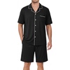 image:imageEkouaer Mens Pajama Set Summer Short Sleeve Button Up Pjs 2 Piece Sleepwear  Soft Lightweight Shirt and Shorts Button Up Adjustable Strap Two Side Pockets Mens Gift for Birthday Daily Wear S3XLBlack