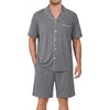 image:imageEkouaer Mens Pajama Set Summer Short Sleeve Button Up Pjs 2 Piece Sleepwear  Soft Lightweight Shirt and Shorts Button Up Adjustable Strap Two Side Pockets Mens Gift for Birthday Daily Wear S3XLGray