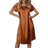 image:imageEkouaer Nightgown for Women Satin Silk Night Gown Loose Plus Size Sleepwear  Satin Silk Sleep Dress Loose Lounge Dress Short Sleeve Night Shirt Long Loungewear with bow for Wedding Party Sleep HomeLight Brown