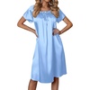 image:imageEkouaer Nightgown for Women Satin Silk Night Gown Loose Plus Size Sleepwear  Satin Silk Sleep Dress Loose Lounge Dress Short Sleeve Night Shirt Long Loungewear with bow for Wedding Party Sleep HomeLight Blue