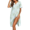 image:imageEkouaer Nightgowns for Women House Dress with Pockets Button Down Sleepshirt Short Sleeve Nightshirt Housecoat  Button Up Night GownsShort Sleeve HousecoatMoo Moos for Elderly WomenLabor and Delivery Gown for Pregnant and PostpartumGreen Daisy
