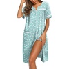 image:imageEkouaer Nightgowns for Women House Dress with Pockets Button Down Sleepshirt Short Sleeve Nightshirt Housecoat  Button Up Night GownsShort Sleeve HousecoatMoo Moos for Elderly WomenLabor and Delivery Gown for Pregnant and PostpartumGreen Floral