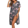 image:imageEkouaer Nightgowns for Women House Dress with Pockets Button Down Sleepshirt Short Sleeve Nightshirt Housecoat  Button Up Night GownsShort Sleeve HousecoatMoo Moos for Elderly WomenLabor and Delivery Gown for Pregnant and PostpartumGrey Floral