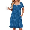 image:imageEkouaer Nightgowns for Women Short Sleeve Night Gowns Button Sleep Shirts  Short Sleeve Moo Moos with Pockets Lace Trim Sleep Dress Ruffles Night Dress Sweet Sleepwear Daily Sleep Garden DateBlue Dog Footprints