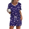 image:imageEkouaer Pajamas for Womens Set 2 Piece Soft Sleepwear Chest Pocket  Comfy Pjs Casual Lounge Set Short Sleeve Tops and Drawstring Shorts Loungewear for Spring Summer Fall WinterPurple Stars
