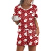 image:imageEkouaer Pajamas for Womens Set 2 Piece Soft Sleepwear Chest Pocket  Comfy Pjs Casual Lounge Set Short Sleeve Tops and Drawstring Shorts Loungewear for Spring Summer Fall WinterRed Christmas