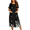 image:imageEkouaer Robes For Women Zipper Bathrobe Short Sleeve Duster With Pockets  Zipper Front House Coat Lightweight Sleepwear Plus Size Loungewear Ladies Nightgown for Mother Postoperative Gown SleepBlack Butterfly Gradient