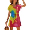image:imageEkouaer Women Cover Up Casual Swimsuit Coverup Tie Beach Cover Up Dress  V Neck Bathing Suit Cover Up Short Sleeve Drawstring at WaistColored Tie Dye