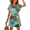 image:imageEkouaer Women Cover Up Casual Swimsuit Coverup Tie Beach Cover Up Dress  V Neck Bathing Suit Cover Up Short Sleeve Drawstring at WaistGreen Black Leaf