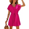 image:imageEkouaer Women Cover Up Casual Swimsuit Coverup Tie Beach Cover Up Dress  V Neck Bathing Suit Cover Up Short Sleeve Drawstring at WaistHot Pink