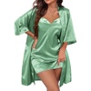 image:imageEkouaer Womens Satin Robe Set Nightgown with Robes Silk Pajama Set 2 Pieces Lingerie Cowl Neck Cami Sleepwear SetsLight Green