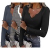 image:imageWomens Long Sleeve Shirts V Neck Slim Fit Tops Thermal Undershirts 3 Pack  Long sleeve shirts for women ribbed texture and slim fit design for sweater layers work outfits and everyday wearDeep GreyBlack White StrippedBlack