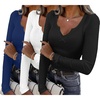 image:imageWomens Long Sleeve Shirts V Neck Slim Fit Tops Thermal Undershirts 3 Pack  Long sleeve shirts for women ribbed texture and slim fit design for sweater layers work outfits and everyday wearBlackWhiteDeep Blue
