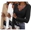 image:imageWomens Long Sleeve Shirts V Neck Slim Fit Tops Thermal Undershirts 3 Pack  Long sleeve shirts for women ribbed texture and slim fit design for sweater layers work outfits and everyday wearBlackWhiteKhaki