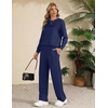 image:imageEkouaer 2 Piece Sets for Women Lounge Set Airport Fall Travel Outfits 2026  Pleated Top Long Sleeve Wide Leg Pants Casual Tracksuit Matching Sets Cozy Sweatsuits Vacation Fashion Women ClothingNavy Blue
