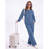 image:imageEkouaer 2 Piece Sets for Women Lounge Set Airport Fall Travel Outfits 2026  Pleated Top Long Sleeve Wide Leg Pants Casual Tracksuit Matching Sets Cozy Sweatsuits Vacation Fashion Women ClothingGrey Blue