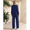 image:imageEkouaer 2 Piece Sets for Women Lounge Set Airport Fall Travel Outfits 2026  Pleated Top Long Sleeve Wide Leg Pants Casual Tracksuit Matching Sets Cozy Sweatsuits Vacation Fashion Women ClothingNavy Blue