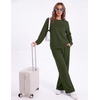 image:imageEkouaer 2 Piece Sets for Women Lounge Set Airport Fall Travel Outfits 2026  Pleated Top Long Sleeve Wide Leg Pants Casual Tracksuit Matching Sets Cozy Sweatsuits Vacation Fashion Women ClothingArmy Green