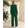 image:imageEkouaer 2 Piece Sets for Women Lounge Set Airport Fall Travel Outfits 2026  Pleated Top Long Sleeve Wide Leg Pants Casual Tracksuit Matching Sets Cozy Sweatsuits Vacation Fashion Women ClothingForest Green