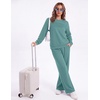 image:imageEkouaer 2 Piece Sets for Women Lounge Set Airport Fall Travel Outfits 2026  Pleated Top Long Sleeve Wide Leg Pants Casual Tracksuit Matching Sets Cozy Sweatsuits Vacation Fashion Women ClothingGrey Green