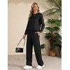 image:imageEkouaer 2 Piece Sets for Women Lounge Set Airport Fall Travel Outfits 2026  Pleated Top Long Sleeve Wide Leg Pants Casual Tracksuit Matching Sets Cozy Sweatsuits Vacation Fashion Women ClothingBlack