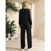 image:imageEkouaer 2 Piece Sets for Women Lounge Set Airport Fall Travel Outfits 2026  Pleated Top Long Sleeve Wide Leg Pants Casual Tracksuit Matching Sets Cozy Sweatsuits Vacation Fashion Women ClothingBlack